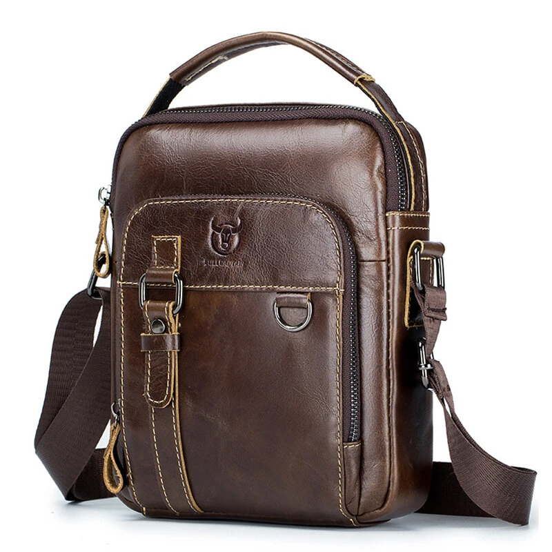 BULLCAPTAIN Genuine Leather Men's Shoulder Bag Small Handbag Fashion Crossbody Bag for Men Daily Casual Travel Messenger Bag for 7.9inch Ipad (image for) BULLCAPTAIN Genuine Leather Men's Shoulder Bag Small Handbag Fashion Crossbody Bag for Men Daily Casual Travel Messenger Bag for 7.9inch Ipad
